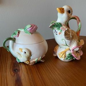 Fitz and Floyd Garden Rhapsody Sugar & Creamer w/spoon set